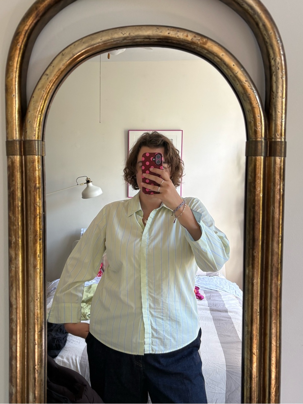 Classic Button-Down Shirt in Light Green Stripe